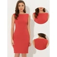 thumbnail image 2 of Unique Bargains Sleeveless Sheath Dress Women's Boat Neck Casual Office Dresses L Orange, 2 of 6