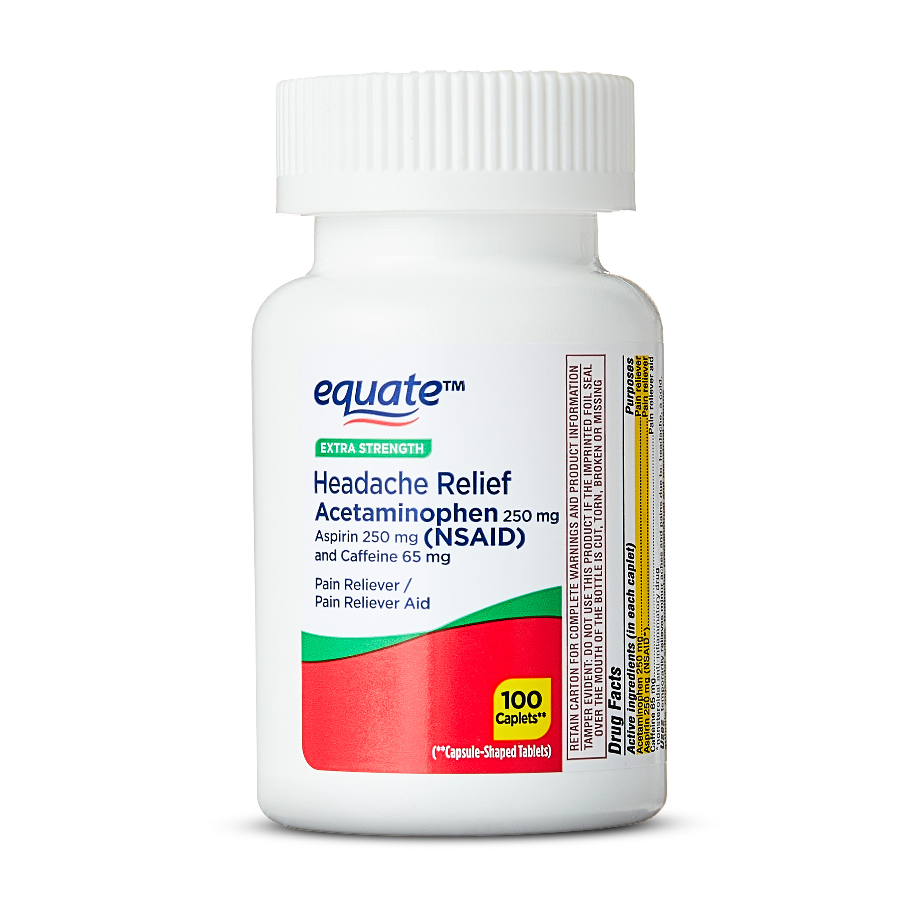 Equate Caplets de Alivio de Dolor de Cabeza de Fuerza Extra Acetaminofén, Aspirina y Cafeína, 200 unidades (2x100), Comparar con Ingredientes Activos de Excedrin® Caplets de Fuerza Extra 2