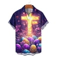 thumbnail image 3 of Ceisia Easter Graphic Print Shirt Men's Relaxed Fit Short Sleeve Button-Down Casual Top with Pocket Purple L Gifts, 3 of 4