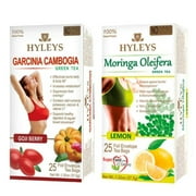 Hyleys Wellness Slim Tea - 2 Pack (Garcinia Cambogia Green Tea Goji Berry and Moringa Oleifera Lemon), 25 teabags each