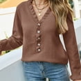 thumbnail image 6 of GigrtiJin Womens V-Neck Knitted Sweater Fall Winter Ruffle Long Sleeve Button Blouse Casual Loose Comfy Tops, 6 of 6