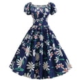 thumbnail image 1 of Vestido largo hasta la rodilla con cuello cuadrado y manga corta con estampado informal a la moda para mujer Pompotops ghjkhdj18505, 1 of 9