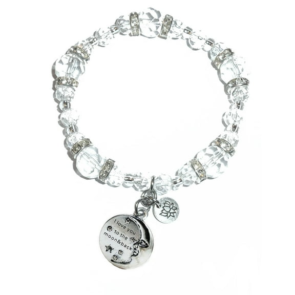 Hidden Hollow Beads - I Love You To The Moon And Back Charm Bracelet - Crystal Stretch