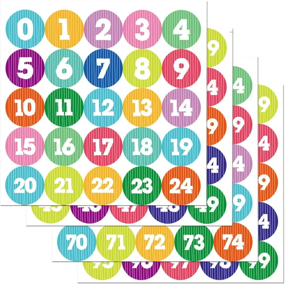 Youngever 1800 Pcs 0-99 Numbers Stickers for Office, Classroom, Organizing, Each Measures 1 inch Diameter, Stripe Design