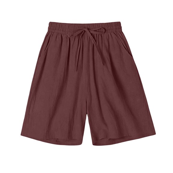 Costeam Womens Textured Bermuda Shorts Side Slip Pockets Self Fabric Drawstring Full Elastic High Waist Lightweight Wrinkle Resistant Loose Knee Length Casual Bottoms