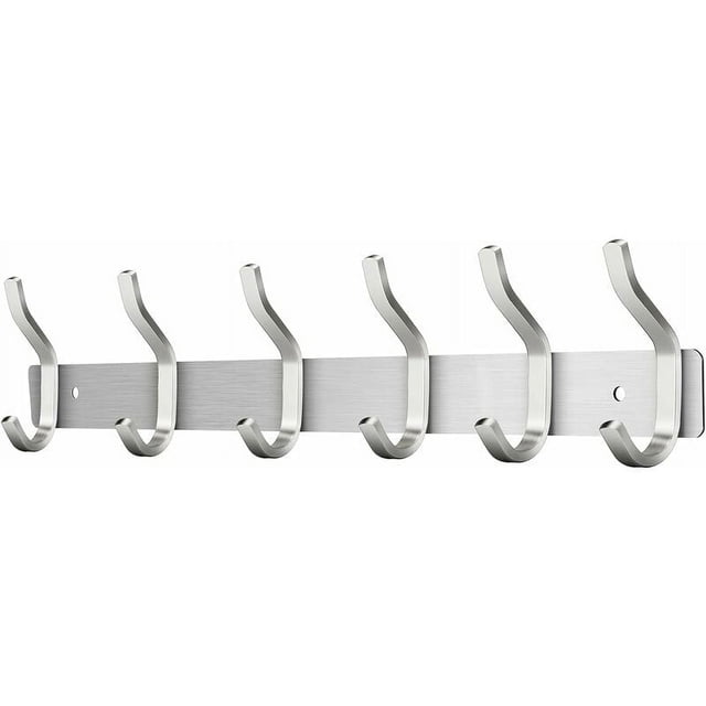 Perchero de acero inoxidable para montaje en pared, construcción sólida a prueba de óxido para una amplia aplicación, resistente, ganchos plateados de 43 x 9,5 x 4,5 cm