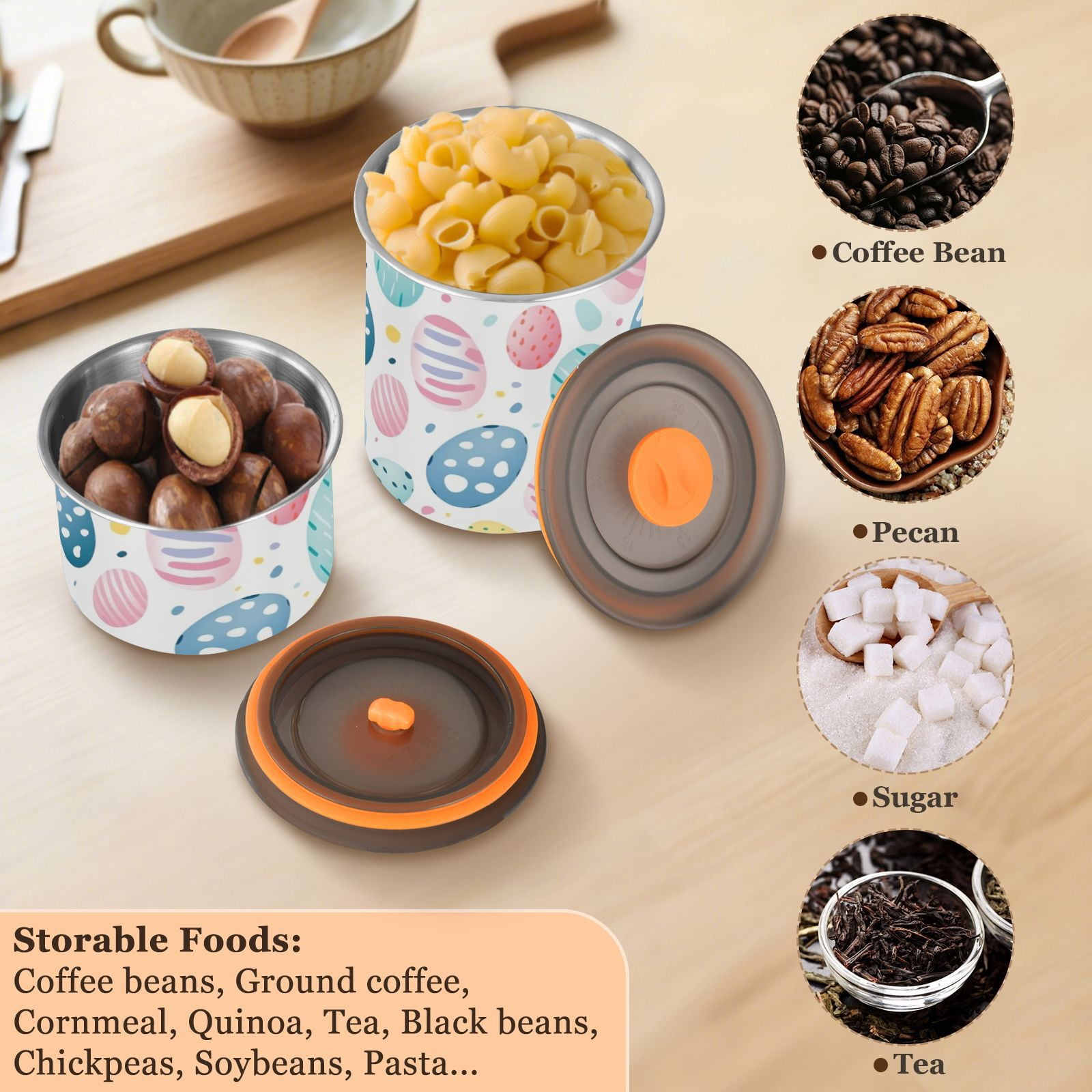 Easter Eggs Watercolor Airtight Coffee Bean Canister 30oz Food Storage Containers with Lids For Gournd, Tea, Sugar, Flour, Rice, Cereal, Candy Cookie Jar