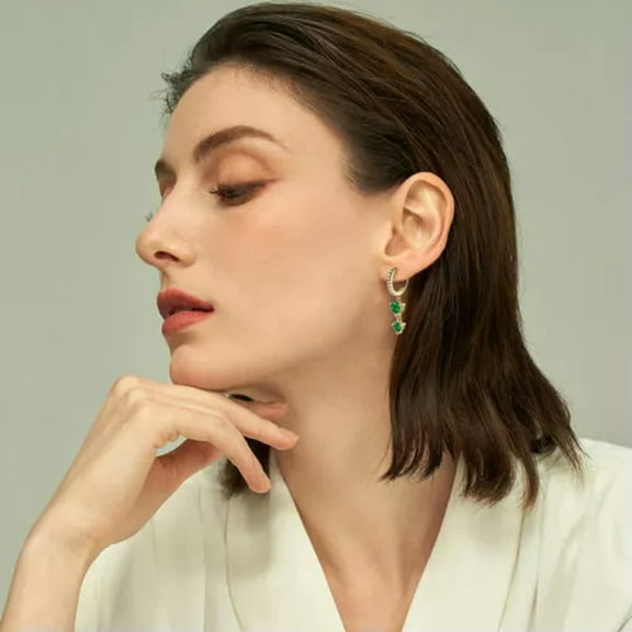 K-KED Emerald Dangle Hoop Earrings for Women Sterling Silver Green Gemstone Earrings