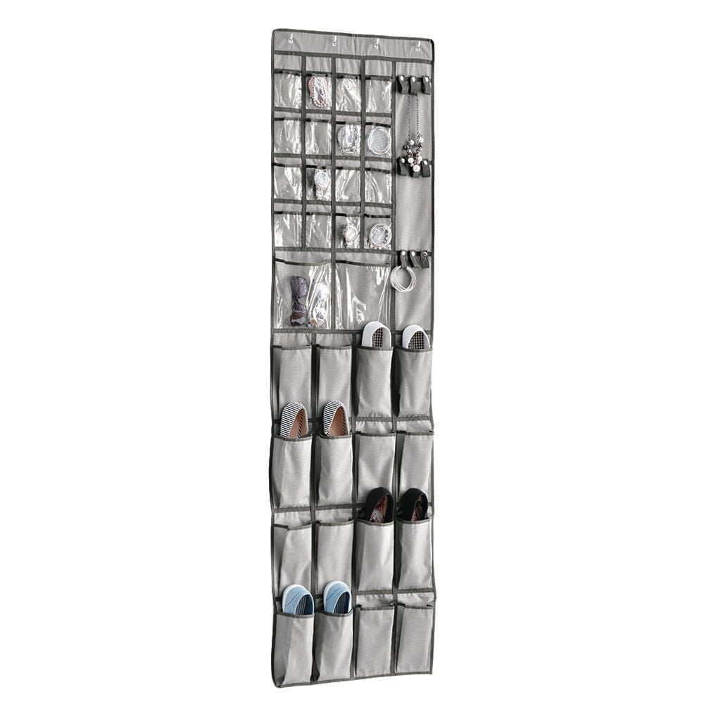 MAINSTAYS Fabric over The Door Accessory Organizer, Grey fabric, with 4 hooks to fully hanging on the door and bar in the closet room