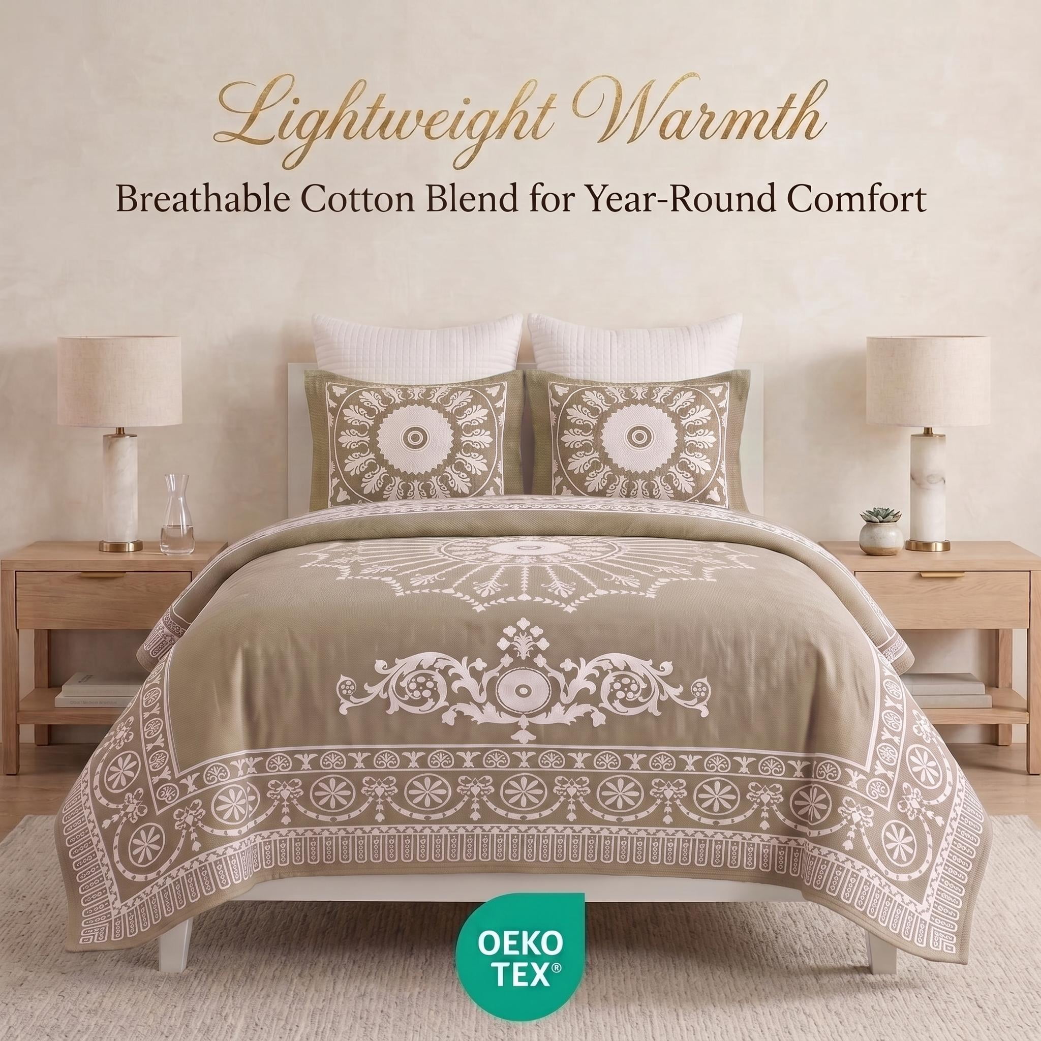 Superior Cotton Blend Woven Jacquard Vintage Medallion Bedspread Set 3-Pieces, Twin, Taupe
