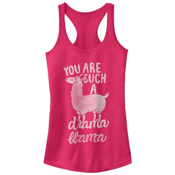 Junior's CHIN UP Drama Llama  Racerback Tank Top Dark Pink X Large