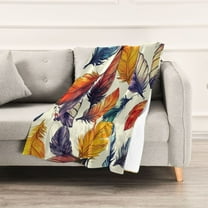 Colored Feathers Throw Blanket 60" x 90" Soft and Warm Blankets for Couch Sofa and Bed