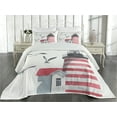 thumbnail image 2 of Ambesonne Lighthouse Quilted Coverlet 3 Pcs, Seagulls Beach Sea, King Size, Red Grey White, 2 of 4