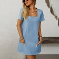 thumbnail image 6 of Womens Summer Dress Square Neck Short Sleeve Ribbed Slim A Line Mini Fit and Flare Dresses 2025, 6 of 6