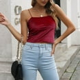 thumbnail image 4 of Playeras,Blusas y Tops,Ropa para Mujer Tallas grandes Camiseta sin mangas pequeña Retro de estilo corto de terciopelo para mujer (Wine, M), 4 of 7