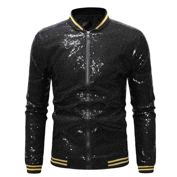 Babysbule Mens Winter Coats Clearance Men Casual Solid Standing Collar Long Sleeve Sequin Dance Dress Zip Jacket