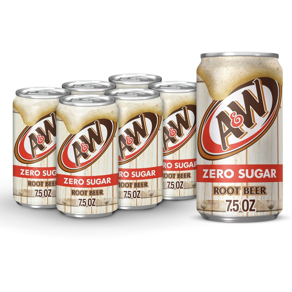 A&W Root Beer Zero Sugar Soda, 7.5 fl oz mini cans, 6 pack Walmart