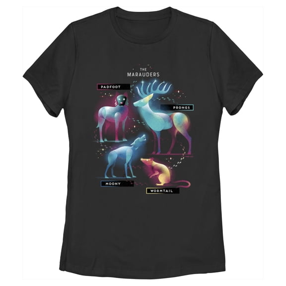 Women's Harry Potter The Marauder Animals  Graphic Tee Black 2X Large