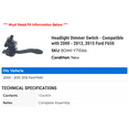 thumbnail image 2 of Headlight Dimmer Switch - Compatible with 2000 - 2013, 2015 Ford F-650 2001 2002 2003 2004 2005 2006 2007 2008 2009 2010 2011 2012, 2 of 2