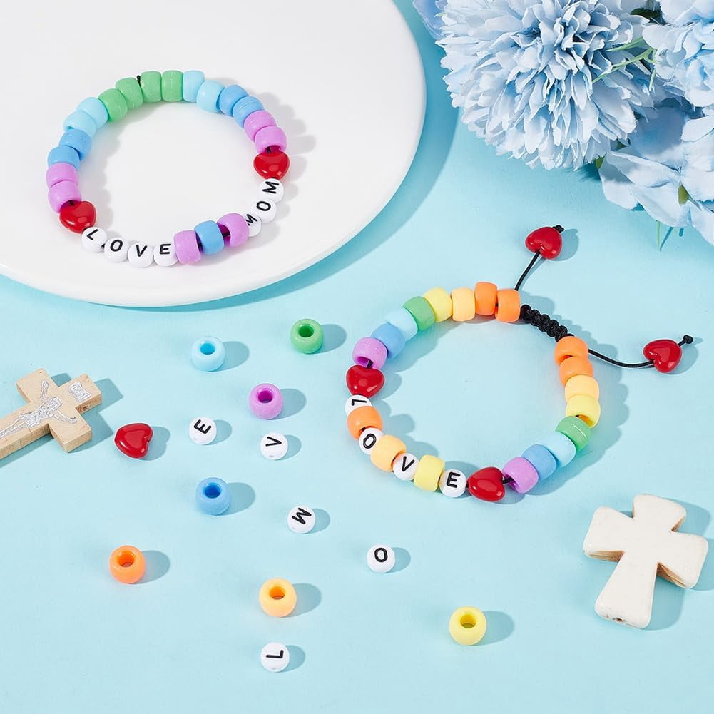 1400Pcs 7 Colors Bracelet Making Kit Pony Bead 6x9mm Pony Beads with Letters Flat Round Acrylic Red Heart for Making DIY Friendship Bracelets Keychains Crafts Hair Braid colorful DIY