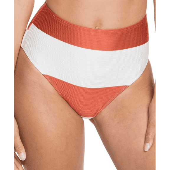 Roxy HOT SAUCE & WHITE STRIPE SISTERS High-Waist Bikini Swim Bottoms, US Medium