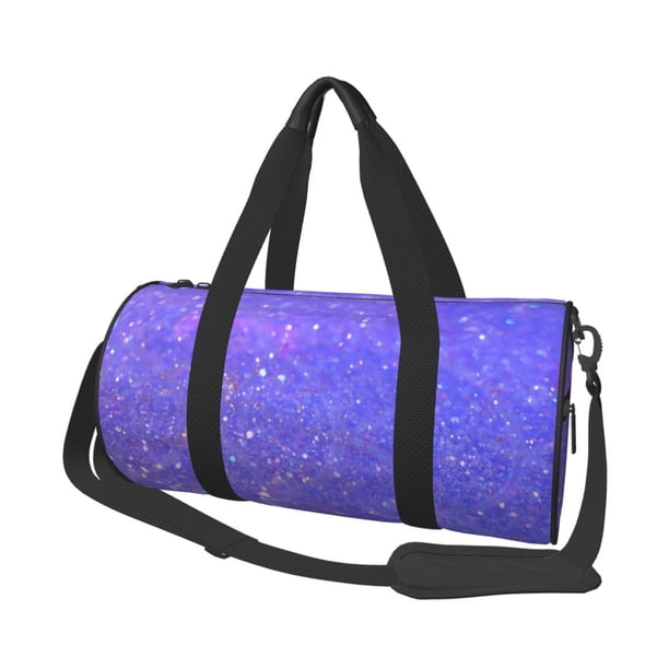 Balery Purple Glitter Bolsa de Gimnasio para Mujeres y Hombres, Bolsa de Viaje Impermeable, Bolsa de Fin de Semana con Compartimento para Zapatos y Bolsillo Húmedo