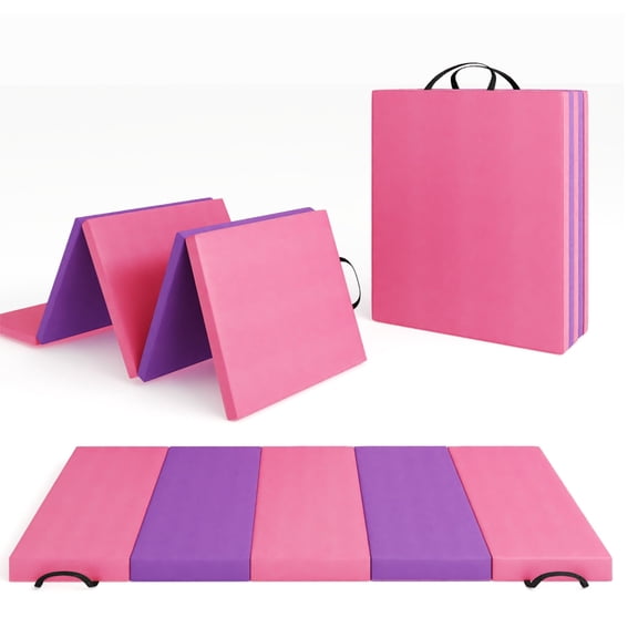 Gymnastics Mat 6x2 Ft, 4-Panel Folding Exercise Mat with 2" Thick EPE Foam, Non-Slip PU Leather Cover for Yoga, Tumbling, Home Gym