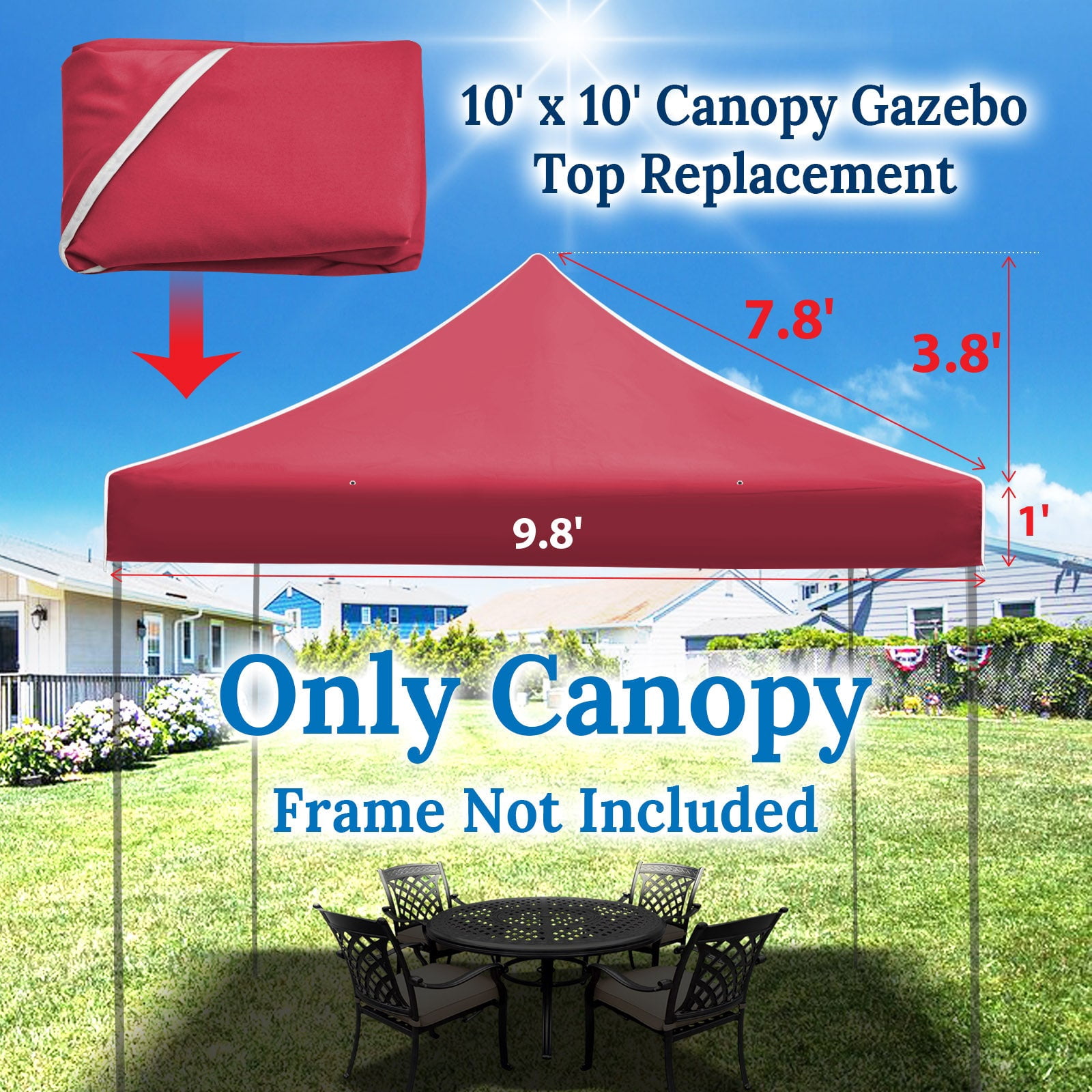 SUNNYOUTDOOR 10'x10' Canopy Replacement Top Cover for Pop Up Canopy Folding Tent Gazebo Sunshade Cover, Canopy ONLY (Burgundy)
