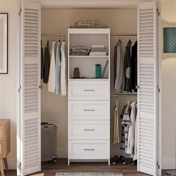 Pemberly Row Contemporary 4 Drawer Closet Storage in Laminated White
