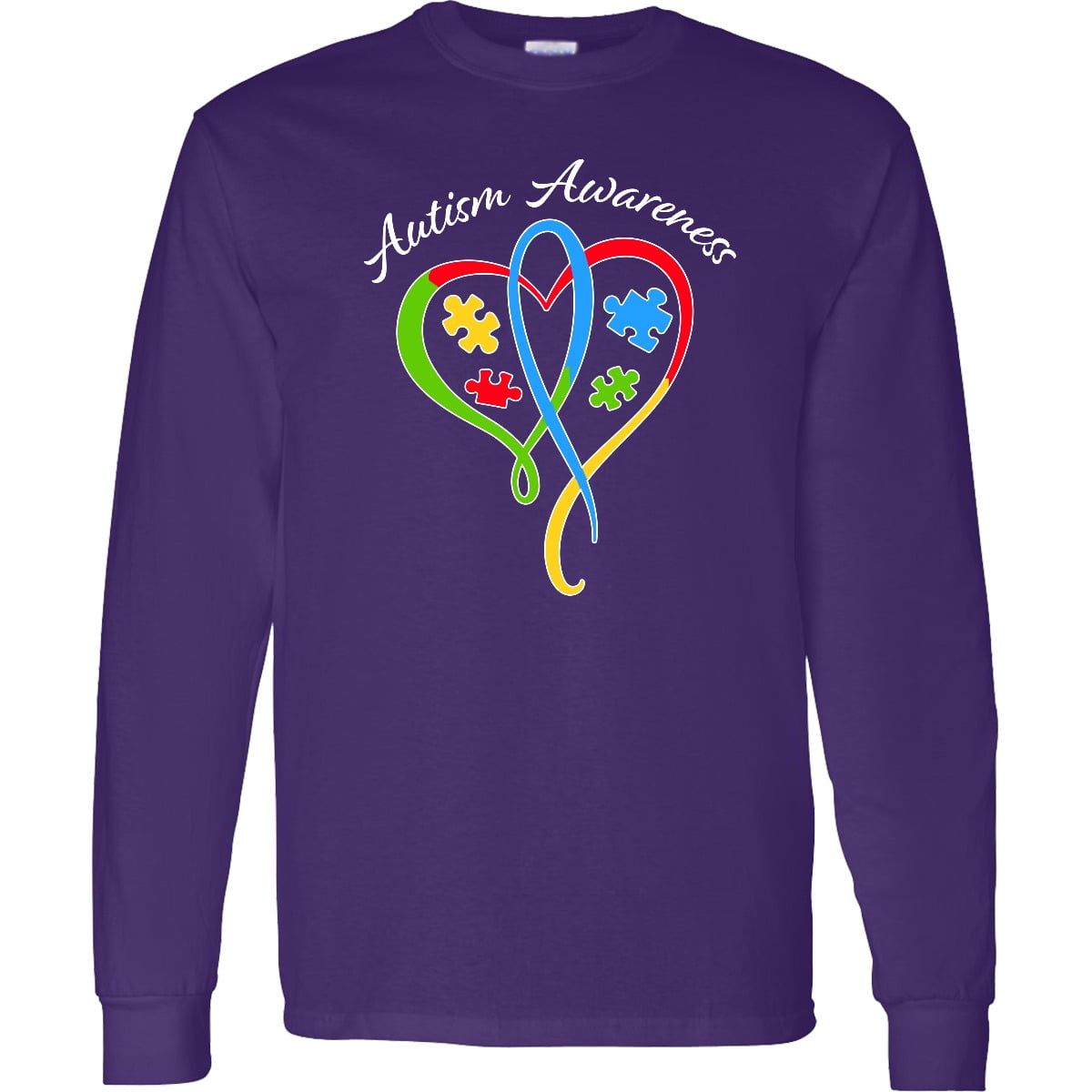 Inktastic Autism Awareness Heart Ribbon and Puzzle Pieces Long Sleeve T-Shirt
