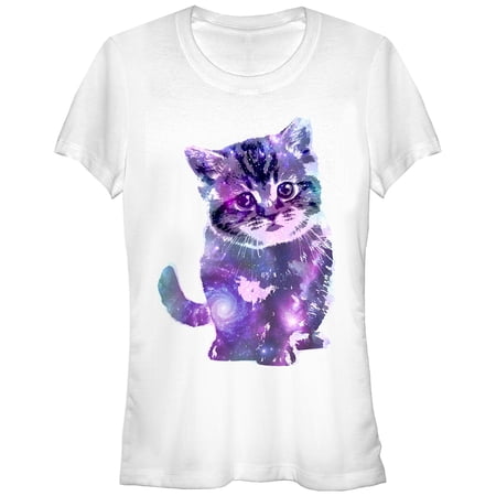 Junior s Lost Gods Space Kitten Graphic Tee White Medium