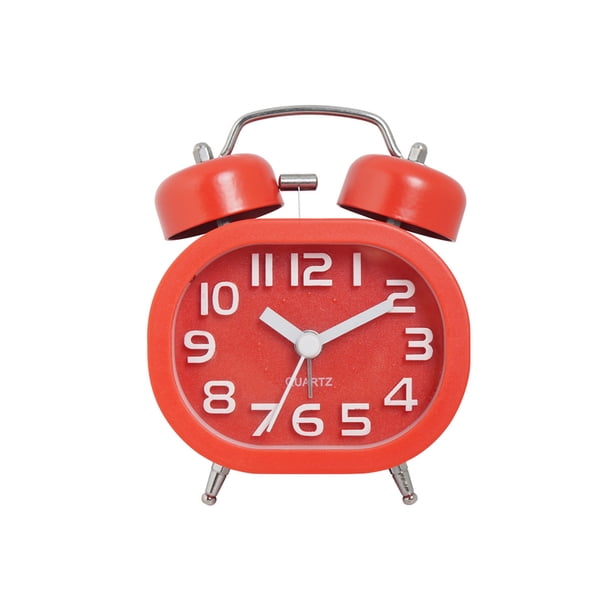Seitruly Reloj despertador sin garrapatas, barredora, espejo de cristal para dormitorio, reloj con doble campana, relojes de escritorio de Metal, Electrónica Rojo