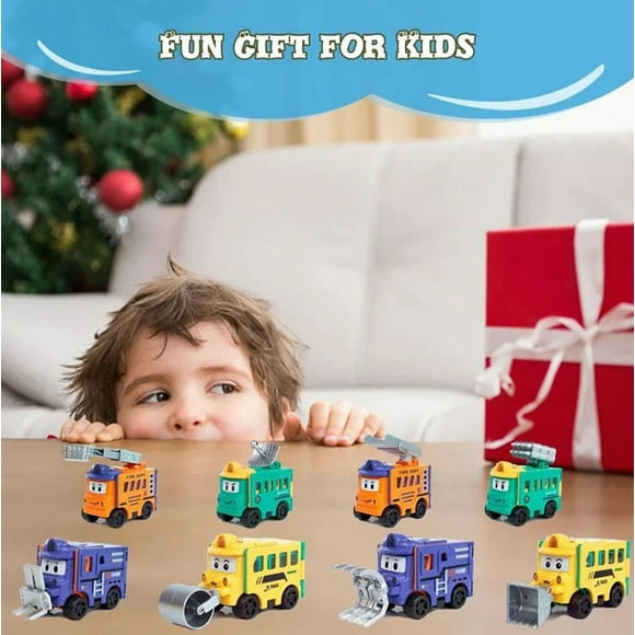 Fiudx Set de Coches Transformables, Camión de Bomberos con Escalera y Montacargas Reversible, Camiones de Construcción Abatibles, Juego de Rol Educativo, Regalo Navideño, Plástico Seguro, 4 Coches In