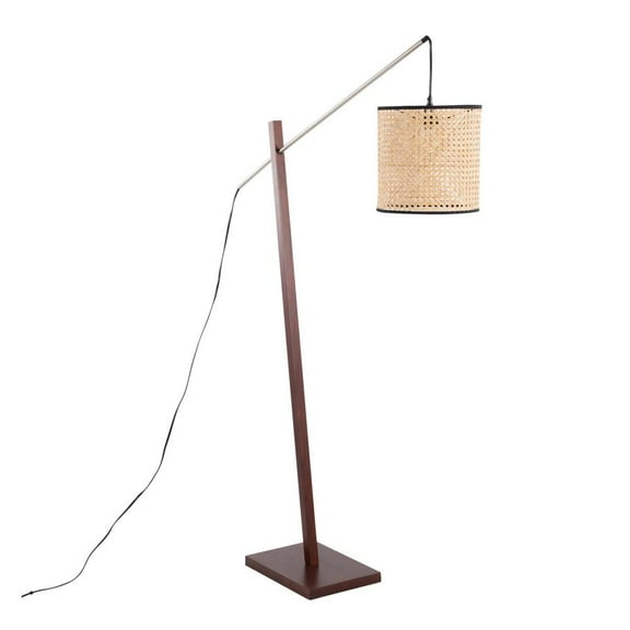 LumiSource Walnut Wood, Satin Nickel, Rattan Arturo Floor Lamp