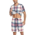 thumbnail image 3 of joogoo Men's Pajama Set Pink Checkered Grid Pattern V-Neck Pj Shorts Set 2 Piece Loungewear Sleepwear XL, 3 of 7