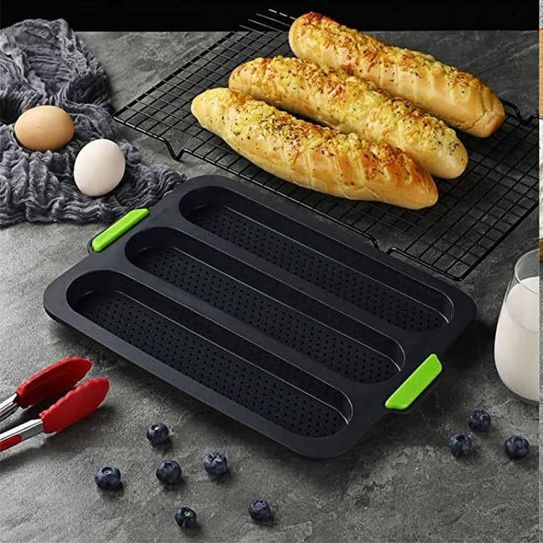  Silicone Baguette Pan Non-stick French Bread Baking Mould, 3  Wave Baguette Tray Loaf Pan 11x2.3 Bake Mold, Non-Stick Baking Liners Mat  Oven Toaster Pan Silicone Sandwich French Baking Tray(Grey): Home 