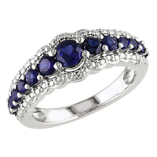 1.15 Carat (ctw) Lab-Created Blue Sapphire Ring in Sterling Silver
