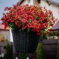 thumbnail image 5 of 6PCS Artificial Violet Flowers for Outdoors Fake Plants Faux Outside Boxwood No Fade UV Resistant Plastic Shrubs Spring Home Decor Farmhouse Garden Greenery(Red), 5 of 9