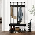 thumbnail image 2 of Allewie Coat Rack Shoe Bench, Freestanding Hall Tree, Entryway Bench with Storage Shelves, Upholstered Sponge-Padded Seat, Black, 2 of 7