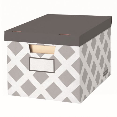 Bankers Box 3-Count Decorative, Letter/Legal File Box, Grey, Diamond Design with Grey Lid