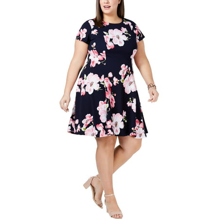 UPC 828659284868 product image for Jessica Howard Womens Plus Floral Print A-Line Casual Dress Navy 18W | upcitemdb.com