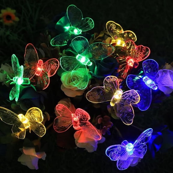Huiyi LED Butterfly String Lights, 5m 20LEDOutdoor Solar Powered String Light Waterproof 8 Mode Indoor for Lighting for Lawn Patio Wedding Party Decor