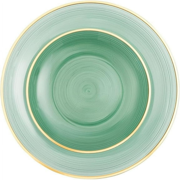 Combo Set 8" Dessert Plates and 10" inch Round Translucent Green Plastic Plates with Gold Rim, Disposable China Like Party Plate, Heavy Duty Dinner Charger Plate, Salad, Wedding, Tableware (20)