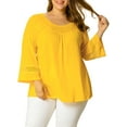 thumbnail image 2 of GRACE & GRANDEUR Women's Plus Size  Casual Solid Raglan Sleeves Tops Yellow 2X, 2 of 7