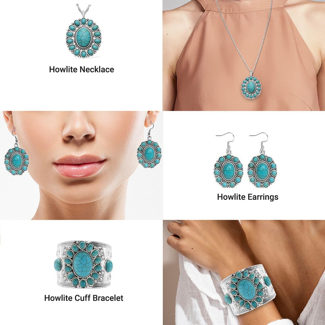 Boho Turquoise Jewelry Set For Women - Western Necklace, Bracelet, Belt, Rings & Earrings