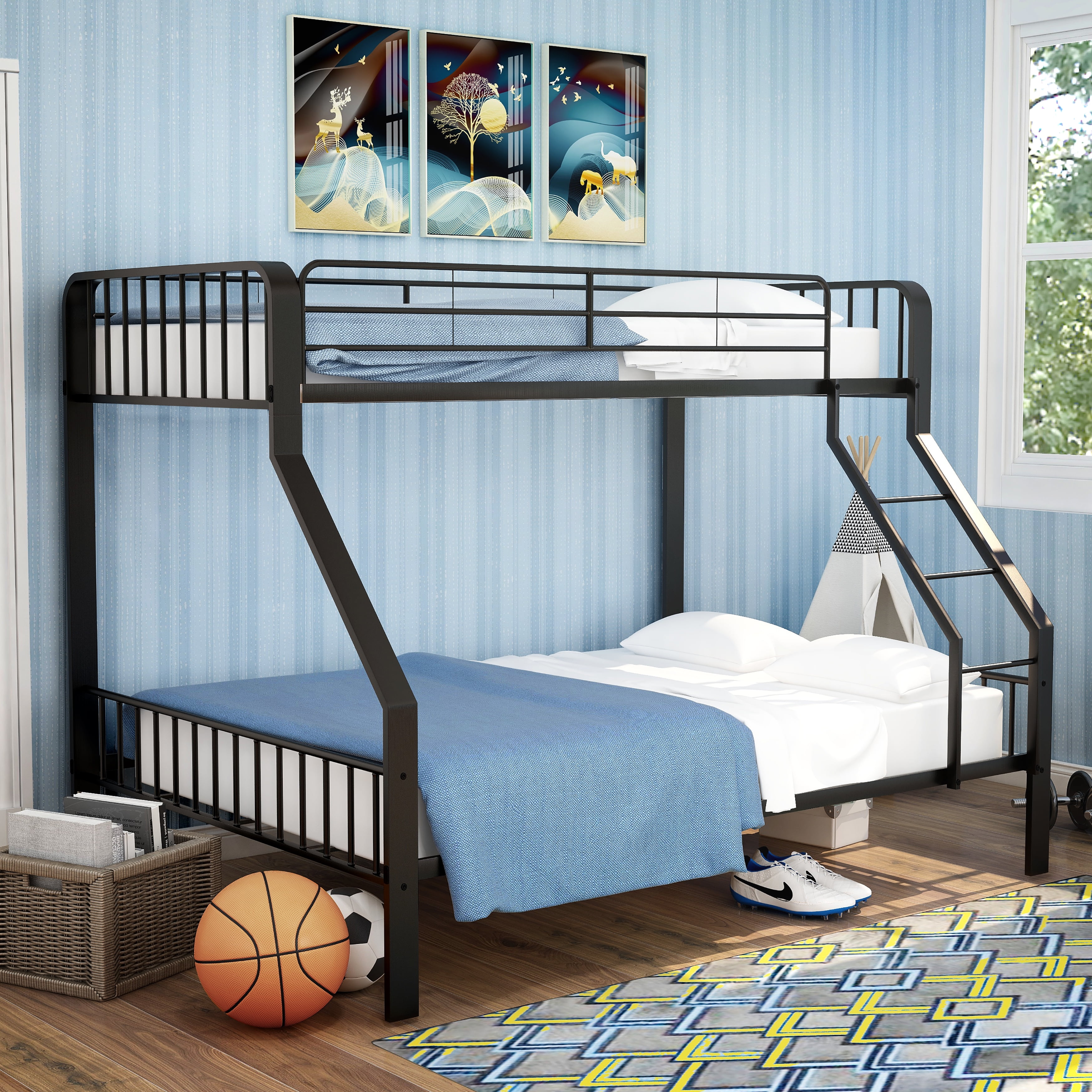 Furniture of America Trenton Metal Bunk Bed, Twin/Full, Black Walmart