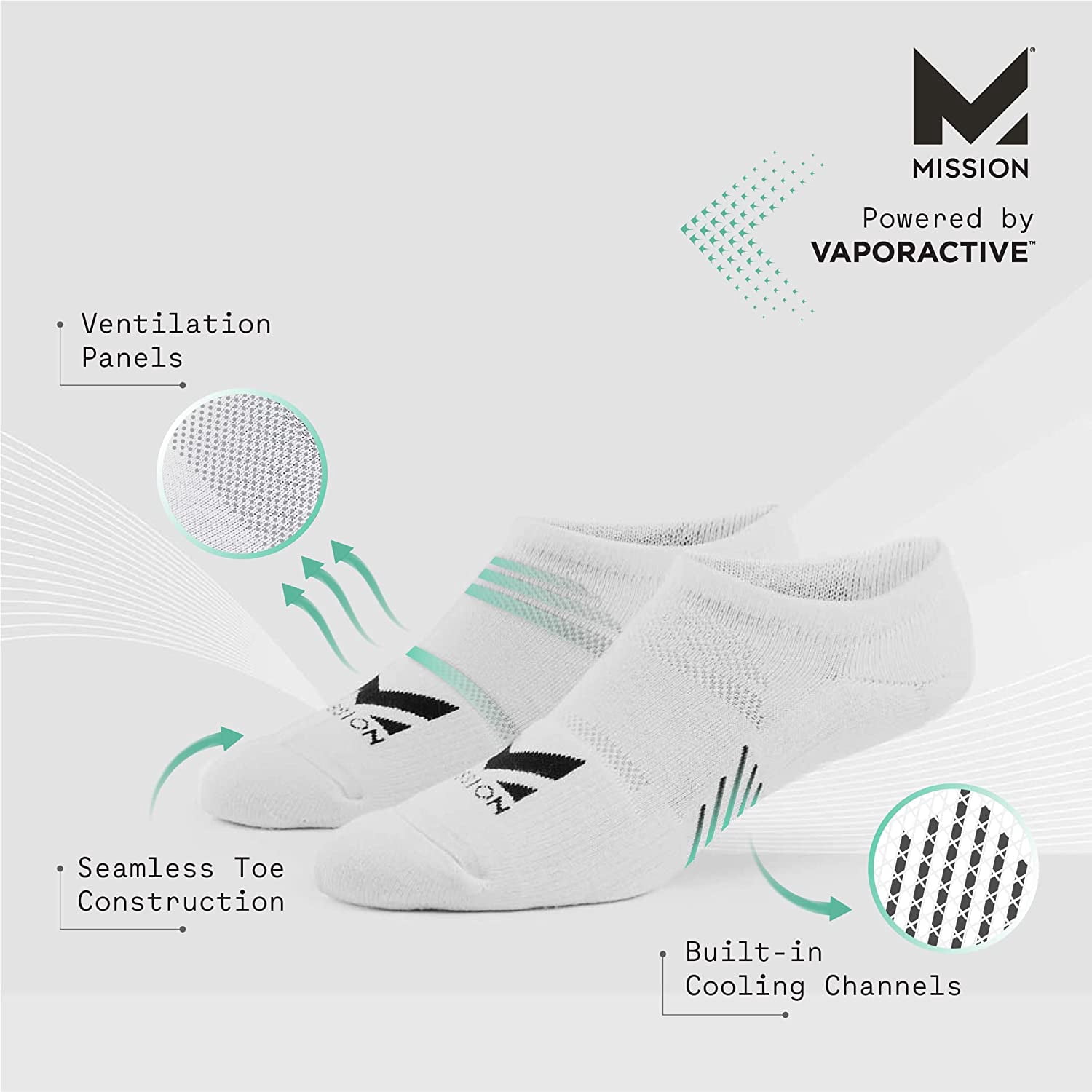 Mission Perf No Show Sock 2pk L/XL, White