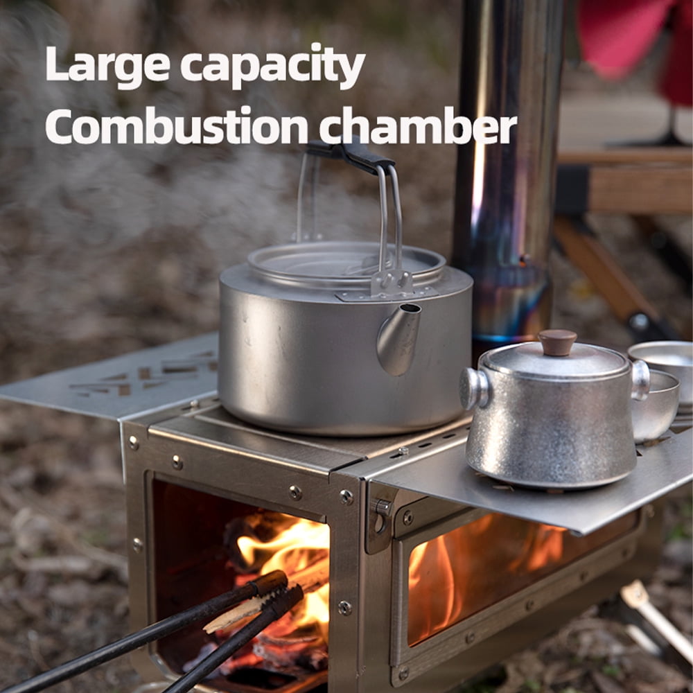 Collapsible tent stove outlet
