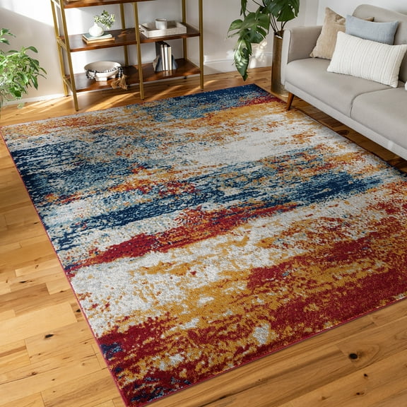 Diamond Contemporary 5' x 7' Multi-Color Polypropylene Indoor Area Rug