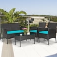 thumbnail image 4 of Gymax 4PCS Outdoor Furniture Set Patio Rattan Conversation Set w/ Turquoise Cushion, 4 of 10